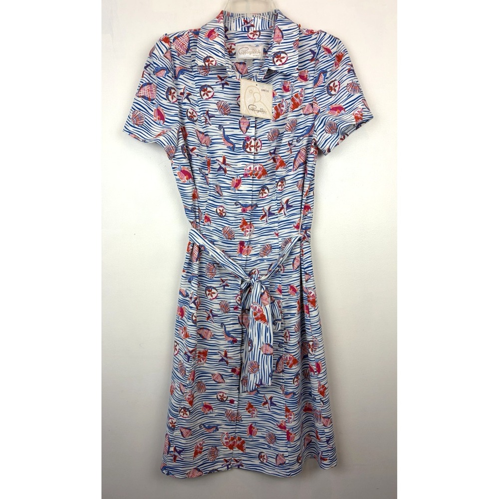 Pappagallo Beach Wrap Dress Womens 10 Blue Nautical Fish Preppy New